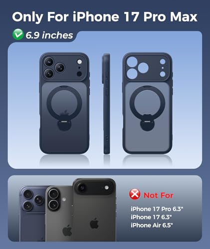 Image of FNTCASE for iPhone 17 Pro-Max Case: [360 Spin Magnetic Stand] [Compatible with Magsafe] [Screen Protector] Translucent Matte Military Grade Shockproof Full Camera Protective Phone Cover - Deep Blue