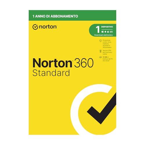 Norton 360 Standard 2026, Antivirus 1 dispositivo, 1 anno, prodotto fisico