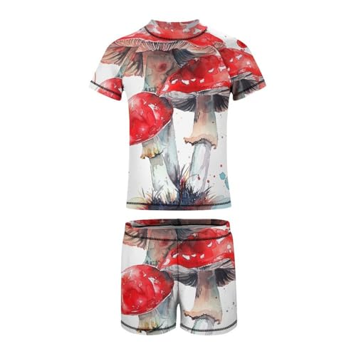 Red Watercolor MushroomsChildren's Casual Swimsuit Set - Simple and Versatile10-12Y（150cm）3