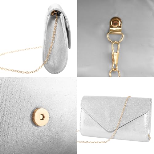 CurvChic Women Evening Bag Clutch Rhinestone Envelope Party Handbag Bridal Prom Purse (Sliver1)