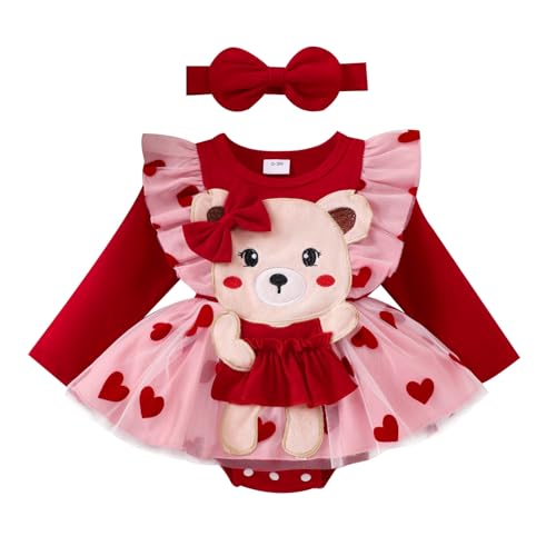 Image of CETEPY Baby Girl Clothes Fall Winter Newborn Romper Outfits Infant Cute Cartoon Long Sleeve Dress Headband 0-18 Months