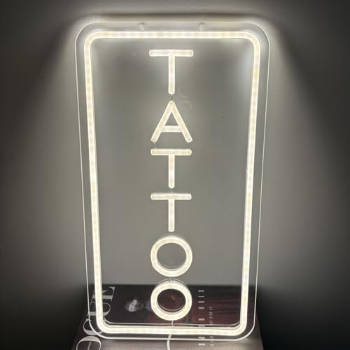 Image of Neon Tattoo Light,LED Arylic Tattoo Neon Sign for Tattoo Shop Door Wall Light up Decor,Reusable and Dimmable Tattoo Gifts for Tattoo Lover,Tattoo Decor Shop Sign Open,16x9In(Warm White Tattoo)