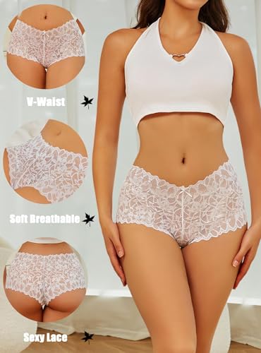 Image of ALL OF SHE Sexy Underwear Panties for Women Cheeky V Waist Lace Boyshorts Lingerie Plus Size Underwear Gift Wife Women 5 Pack