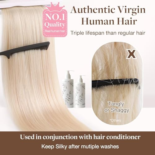 Image of GOO GOO Genius Weft Hair Extensions Human Hair, Sew In Weft Extensions, Seamless Blend & No Bulk Flat, Natural Volume for Women, 16 /22 Light Blonde Highlighted Golden Blonde 14 Inch 50g