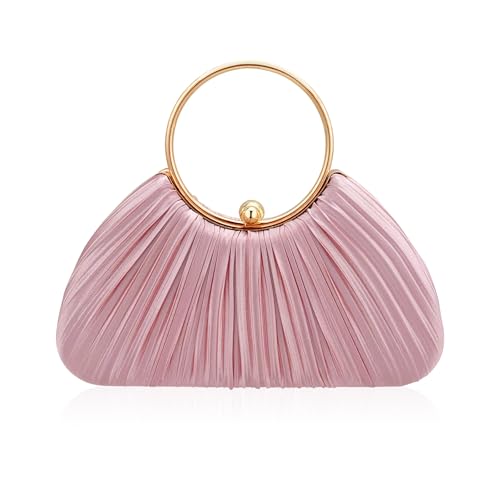 HIIXHC Clutch Purses for Women Elegant Evening Bag Pleated Silk Handbag with Detachable Chain Luxury Party Clutch for Formal Prom Wedding Dinner