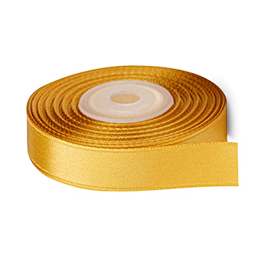 Image of Solid Color Double Faced Yellow Gold Satin Ribbon 5 /8 inch X 25 Yards, Ribbons Perfect for Crafts, Wedding Decor, Bow Making, Sewing, Gift Package Wrapping and More