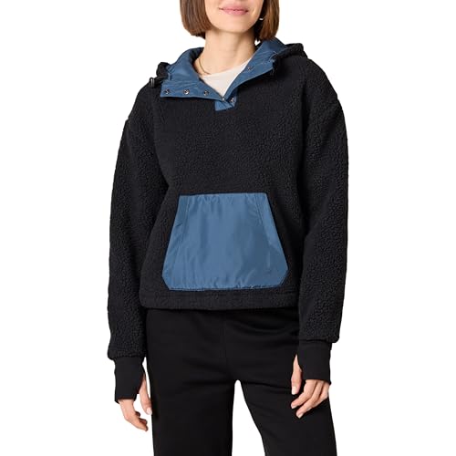 Amazon Essentials Chaqueta Corta de Forro Polar con Capucha y Botones Mujer, Negro, XL