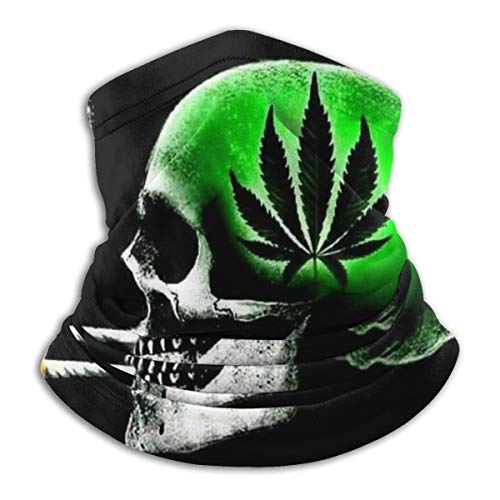 CLERO& Scarf Fleece Neck Warmer Green Marijuana Leaf Weed Smoking Skull Windproof Winter