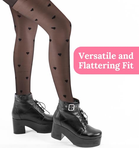 Black Pattern Tights, Resistant to Snagging Patterned Decorative Tights, Smooth Black Stockings with Design4