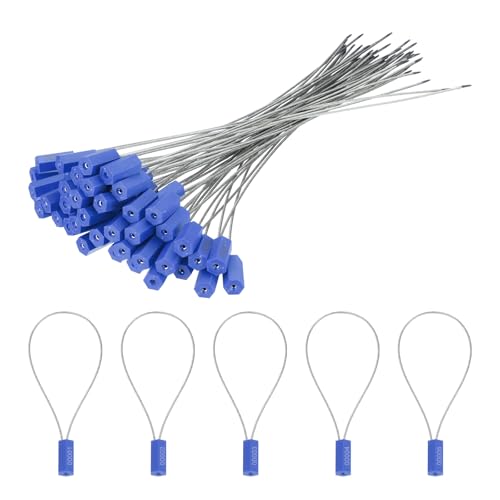 MECCANIXITY Steel Security Cable Seals 11.8 Inch Disposable Numbered Tags Anti Tamper Seal Self Locking for Truck Trailers Container Shipping Dark Blue, Pack of 50