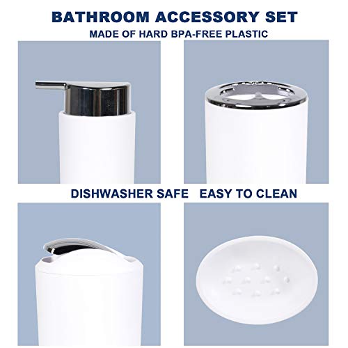 BROPRO Bathroom Accessories Set 6 Piece Bath Ensemble Includes Soap Dispenser, Toothbrush Holder, Toothbrush Cup, Soap Dish for Decorative Countertop and Housewarming Gift, White