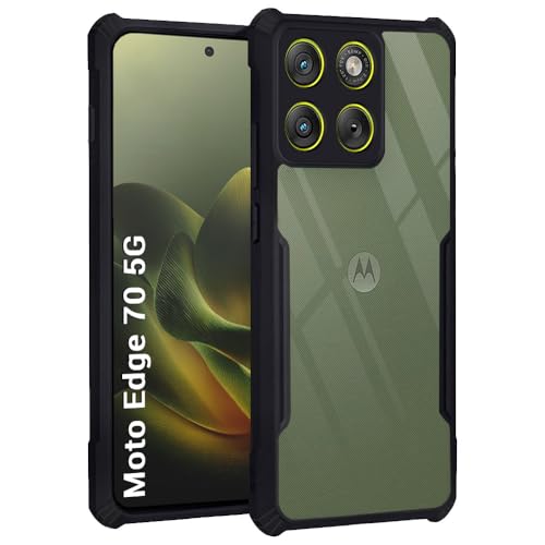 Image of TheGiftKart ShockProof Crystal Clear Back Cover Case for Motorola Moto Edge 70 5G | 360 Degree Protection | Protective Design | Transparent Back Case Cover for Moto Edge 70 5G (PC & TPU, Black Bumper)