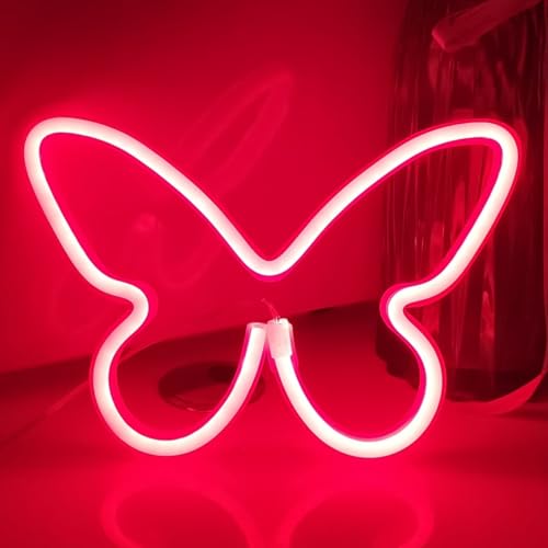 Image of JYWJ Butterfly Neon Sign,USB or 3-AA Battery Powered Neon Light,LED Table Decoration,Bedroom Wall Decoration,Birthday Gift,Wedding Supplies Business Gift(Red)