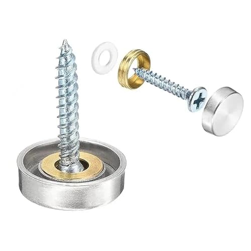 Spiegelschrauben-Befestigungsset, 12 Stück Edelstahl-Schraubenabdeckkappen, Befestigungssystem für Schilder, Werbetechnik und Bauanwendungen, silber, 16 mm Durchmesser
