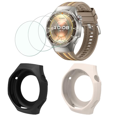 GKFJBD Screen Protector & Case Compatible for Huawei Watch GT 6 Pro Smart Watch 1.47 Display HD Tempered Glass Protective Film and Silicone Soft Cases Not for GT 6 (Pack of 3+2)