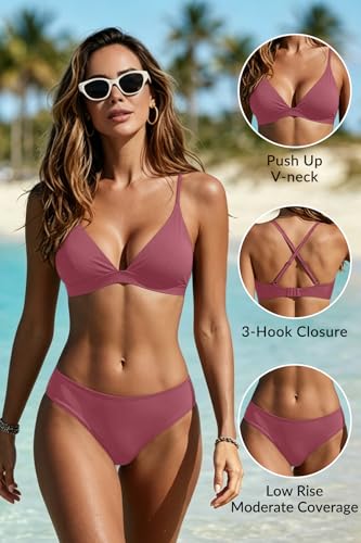 Image of Yonique Womens Push Up Bikini Set - Two Piece Swimsuit V Neck Crisscross Back Bathing Suit 2025 Swimwear