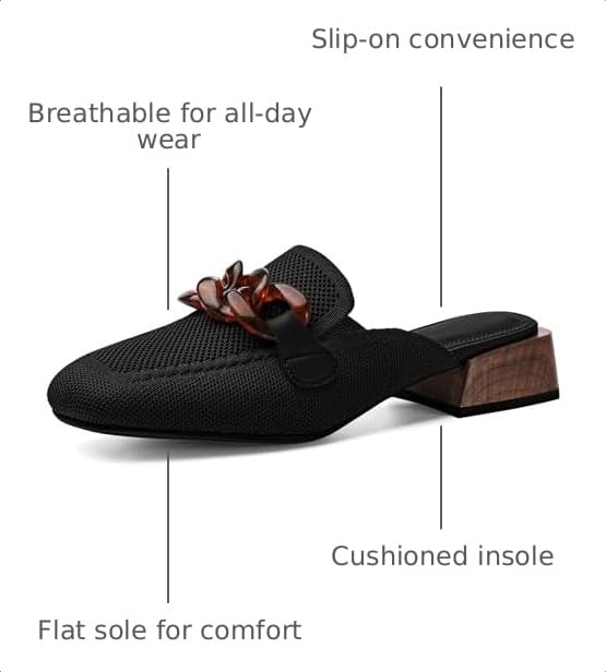 Image of NEWBELLA Mousse Fit Women Flat Mules Commute Pointed Toe Mules Flats Slip On Slides Walking Shoes, Dark 8