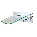 Waterfall Sink Bathroom Fuacets Wall Mount Chrome Finished with Single Handle and Glass Outlet