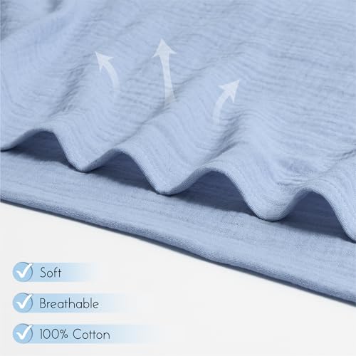 Image of Meracorallo Muslin Swaddle Blanket, 100% Cotton Receiving Blanket Soft and Breathable Swaddle Wrap for Baby Boys and Girls, Placid Blue