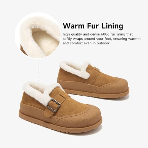Image of BEAU TODAY Women Winter Loafers,Platform Suede Leather Comfortable Loafers for Women,Slip On Cute Fur Lined Adjustable Loafers Mules