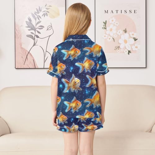 ALAZA Goldfish Galaxy Nebula Satin Pajamas Set Short Sleeve Button Down Sleepwear Summer Pjs 2 Piece4
