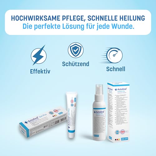 Actolind Solution Plus 250 ml – antiseptische Wundspüllösung | mit Sprühkopf | schmerzfreie Reinigung & Befeuchtung | Medizinprodukt CE III | PZN 17586895