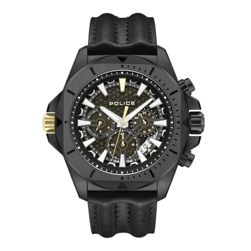 Montre à quartz analogique Police PEWGF0054401 homme bracelet cuir noir cadran acier inoxydable