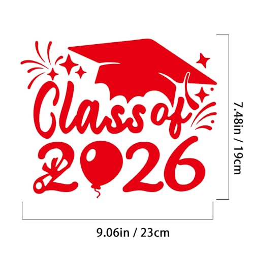 Image of 2xClass of 2026 Car Sticker & Graduation Hat Sticker Removable Graduate Caps Decal 8 inchx 7.1 inch Waterproof Vinyl Decals Arts & Crafts for Graduation Party Decorations(Red)