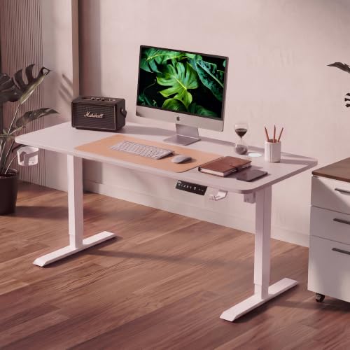 Image of V ONE Electric Standing Desk | Compact 1-Piece Top | 70Kg Weight Capacity | 3 Memory Preset | 5 Year Warranty | Built-in Cup & Headphone Holder | Home Office (White, 100 * 60 CM)