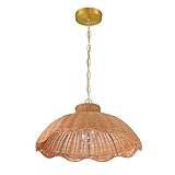 Creative Co-Op 60-Watt Small Scalloped Rattan Pendant Lighting, Natural