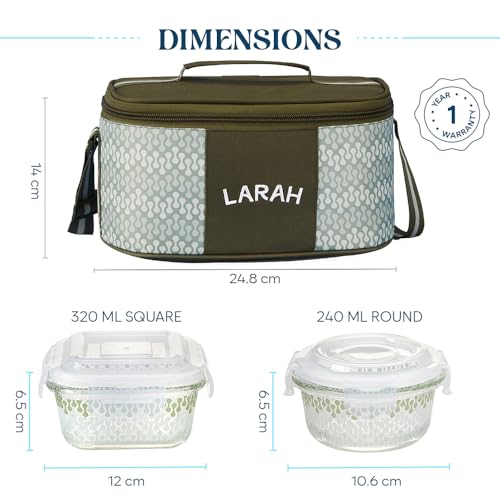 Larah Glassware Green Borosilicate Glass Lunchbox with Bag - Image 7