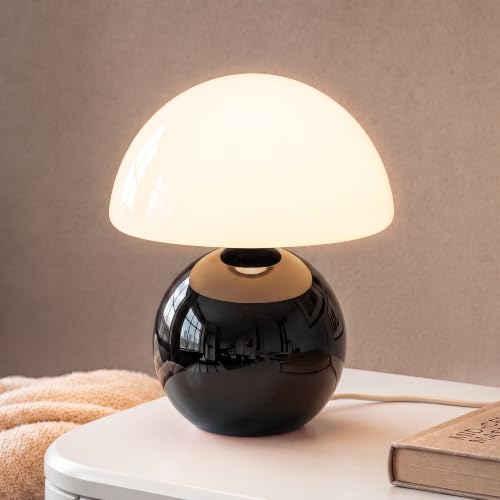 Image of Dawnwake Mushroom Lamp Table Lamp for Bedroom-Small Desk Table Lamps,Black | 8.7 inch Mid Century Modern Table Lamps for Living Room Bedroom Decor,Cute Ceramic Lamps for Mushroom Home Room Decor,Glass Shade