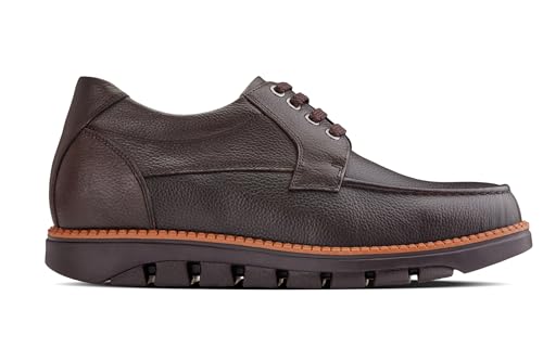 Image of CALTO Men's Invisible Height Increasing Elevator Shoes - Dark Brown Pebble Grain Leather Lace-up Casual Shoes - 3 Inches Taller- G63811 - Size 7 D(M) US