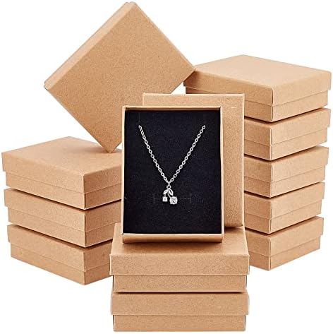 NBEADS 16 Pcs 7×7×2.6cm Square Burlywood Cardboard Bead Paper Gift Box for Jewellery Bracelet Necklace Crafts Birthday Christmas Festival Present Storage