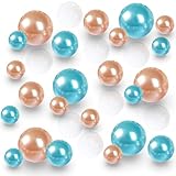 GLBYUNN 160 Pieces Pearl for Vase Filler Pearl Beads No Hole Makeup Pearls Beads for Brushes Holder for Home Wedding Decor, 10/14/20(Champagne, Blue)