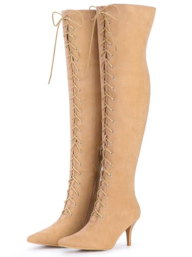 Allegra K Women's Thigh High Boots Lace Up Stiletto Heel Over Knee High Boots