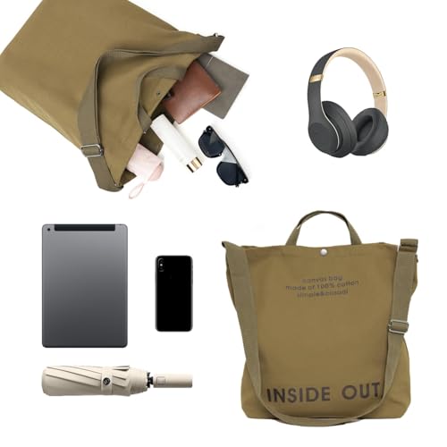 Image of Canvas Tote Bag For Women inside out bag Crossbody Handbag with Adjustable Strap and Coin Purse for Work,Travel,Grocery
