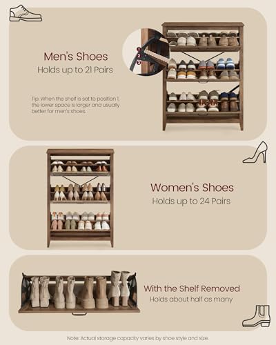 Image of VASAGLE LIRY Collection - Shoe Storage Cabinet Organizer with 3 Flip Drawers, Freestanding Narrow Shoe Rack Cabinet for Entryway, Farmhouse Style, Fits 18 to 24 Pairs, Honey Brown UHSC301KB01S