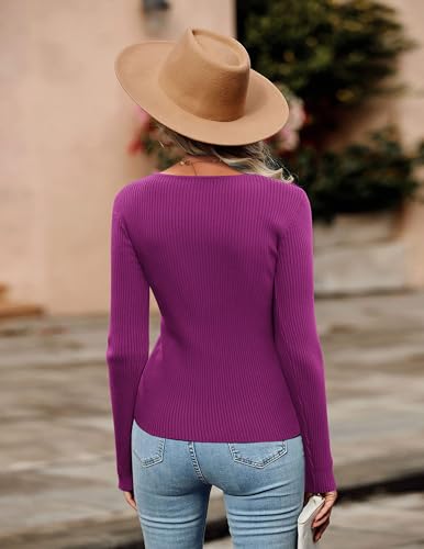 Image of Zeagoo Sweaters for Women 2026 Knit Trendy Long Sleeve Lightweight Slim Fit Pullover Cutout Tops Purple Large