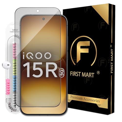 Image of FIRST MART Matte Anti-Glare Tempered Glass iQOO 15R With Installation Kit | Military-Grade Gaming Screen Protector & Cable Guard | Edge to Edge Coverage | Black