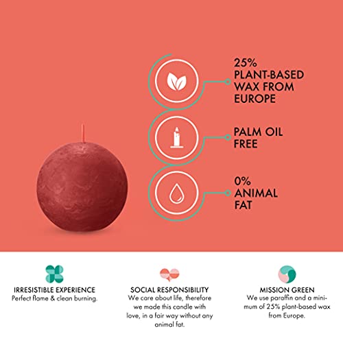 Bolsius 3 Pack Delicate Red Rustic Ball Pillar Candles - 3 Inch - Premium European Quality - Natural Eco-Friendly Plant-Based Wax - Unscented Dripless Smokeless 25 Hour Party Décor And Wedding Candles #TOP3
