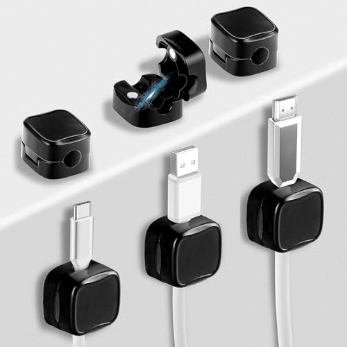 6 soportes magnéticos para cables, organizador de cables para escritorio, organizador de cables, organizador de cables para escritorio, mesita de noche, varios cables de carga (negro)