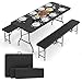 Sekey Bierzeltgarnitur Klappbar, Kunststoff Biertischgarnitur 180cm, 3-teilig Set Tisch + 2 x Bierbank mit Tragegriffe, Gartenmöbel Set für drinnen draußen, Festzeltgarnitur Rattan-Optik (Schwarz)