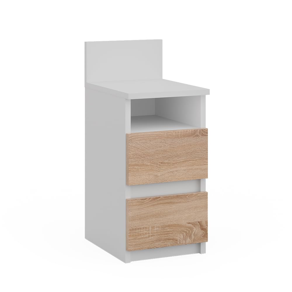 Vicco Nachttisch Monty – Nachtkommode in Weiß/Sonoma, 2 Schubladen, 25 x 59,1 cm