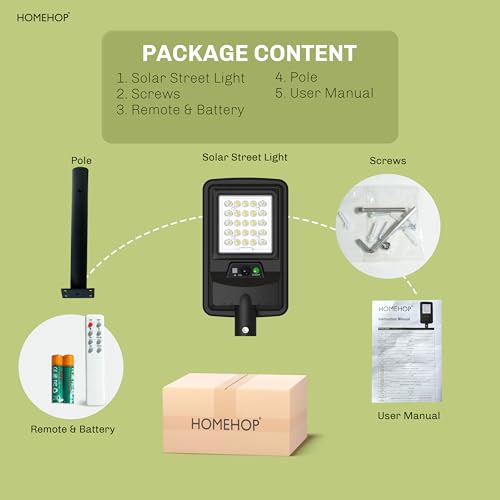 Image of Homehop Solar Light Outdoor Home Garden 50W Street Night Lamp Waterproof | Solar Street Light Outdoor Automatic Wireless Motion Sensor Security for Road, Patio, Balcony with Pole (Warm,4000mAh, ABS)