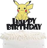 Pikachu cake topper, sparkling Pikachu theme birthday party cake decorations for boys and girls.