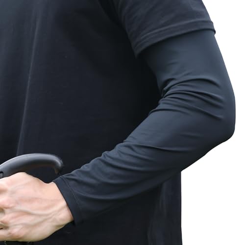 CUBATTY Arm Sleeves for Men, Loose Fit Non-Sticky, Cooling UV Sun Protection Arm Sleeves for Baseball Basketball Golf Hiking (Black, 2XL)
