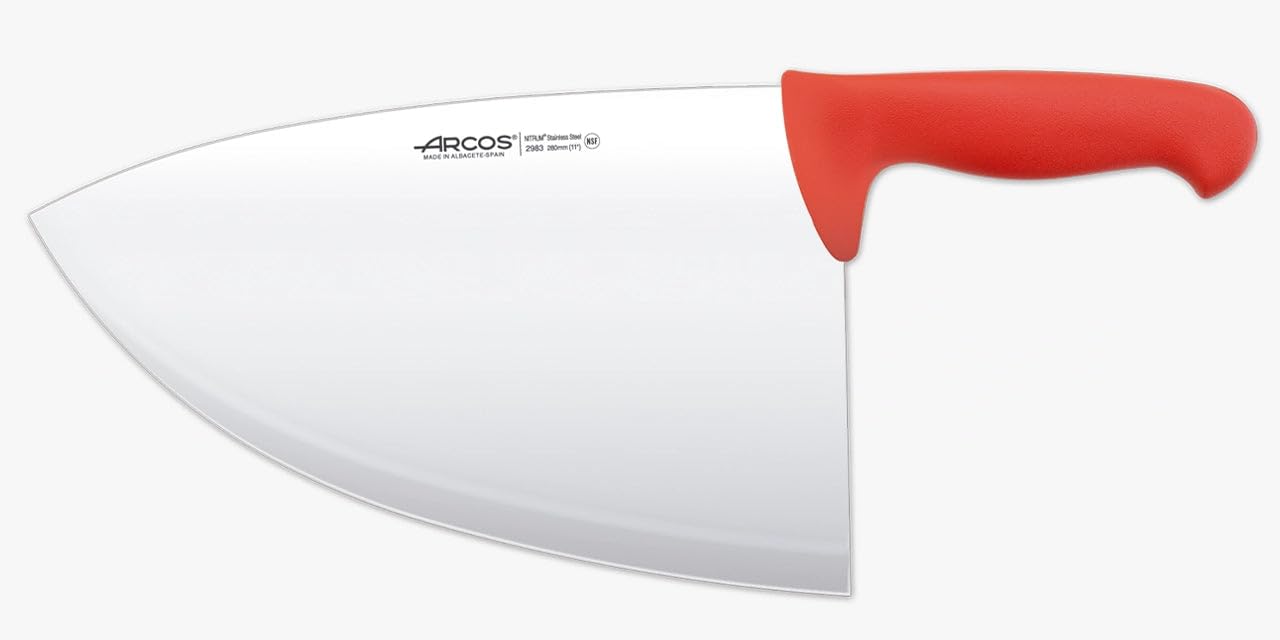 Arcos Coltello da Macellaio Cleaver – Lama in Acciaio Inossidabile 28 cm – Manico in Polipropilene, Resistente e Igienico con Sistema di Identificazione Colore – Rosso, Serie 2900