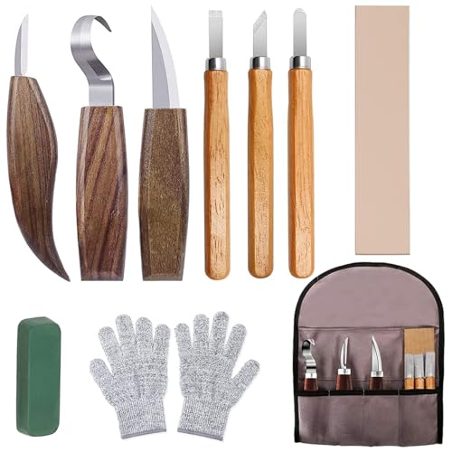 Wood Carving Tools Kit, 10 in 1 Wood Whittling Kits, Chip Carving Tools Set, Ergonomic Carving Multitool, Wood Carving Set, for Beginners and Professionals