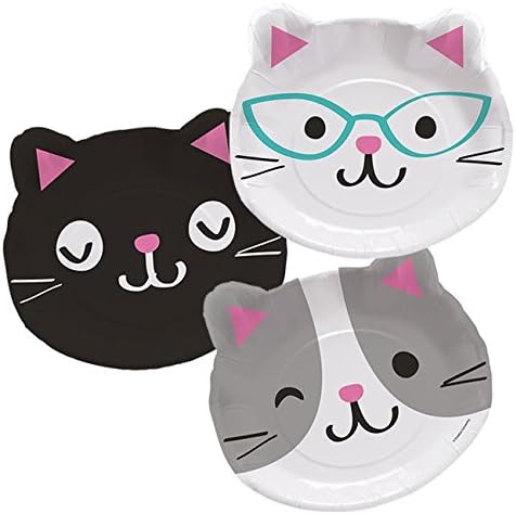 Creative Converting 328704 Cute Cats Shaped Paper Dinner Plates - 8 Pcs Multicolor, 8" x 9"